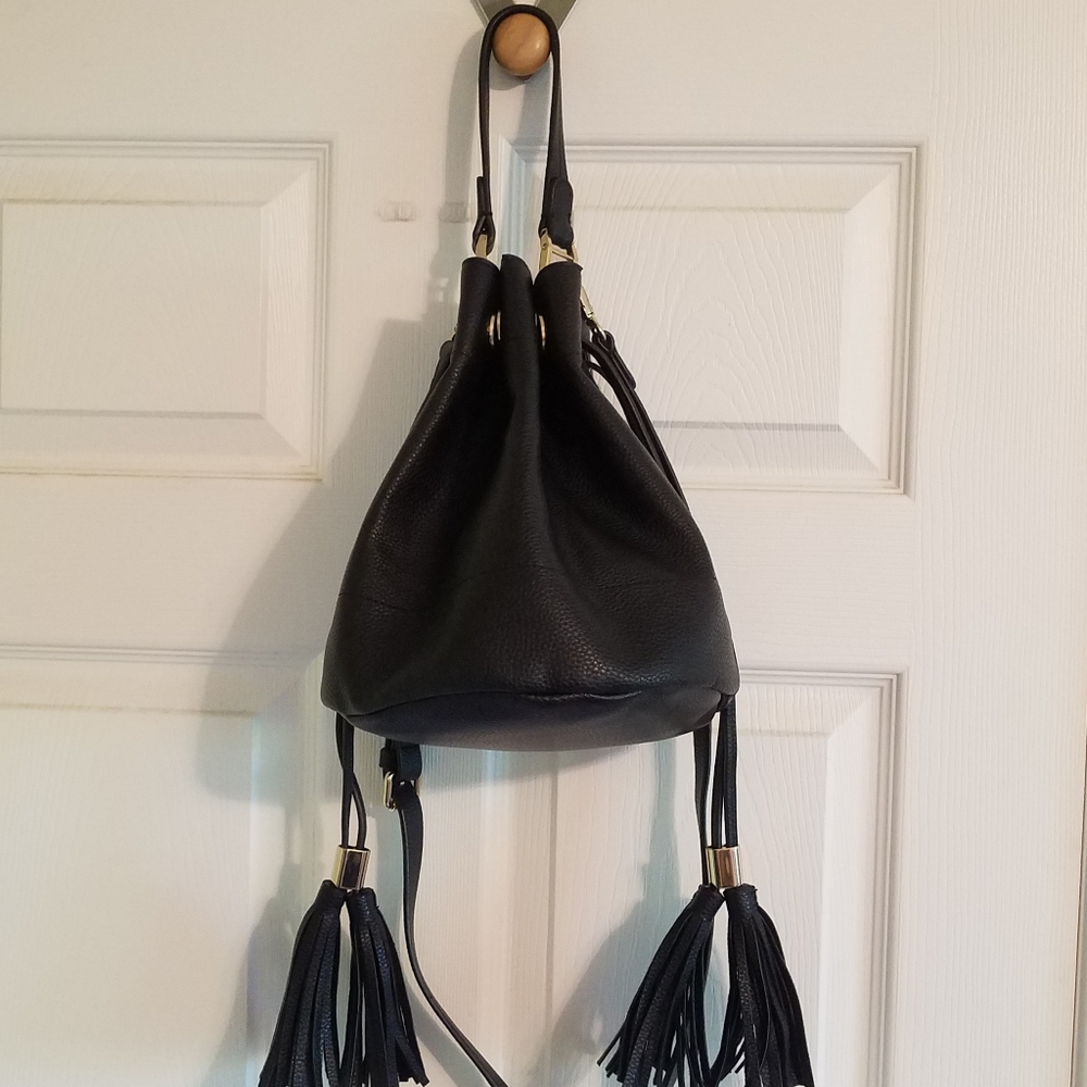 Black Faux Leather Sack Purse